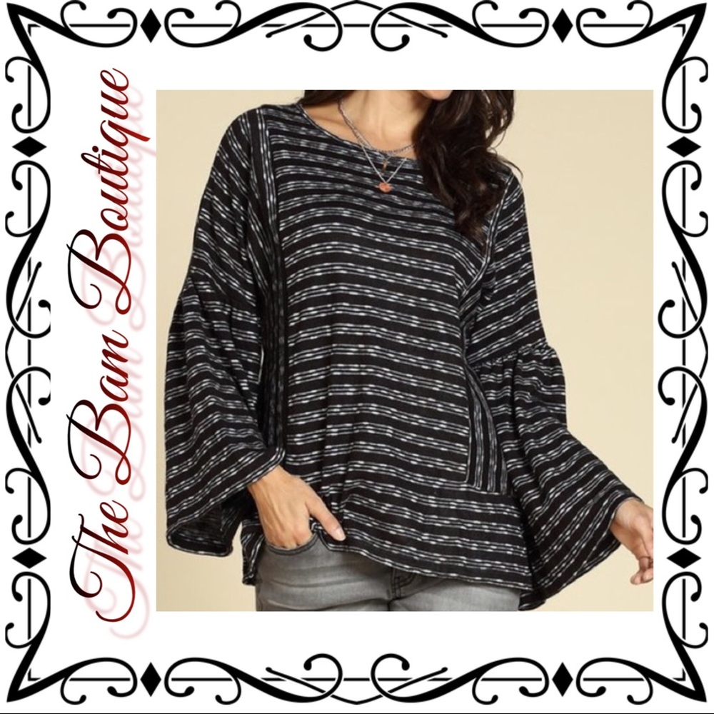 Plus Size Stripe Bell-Sleeve Tunic